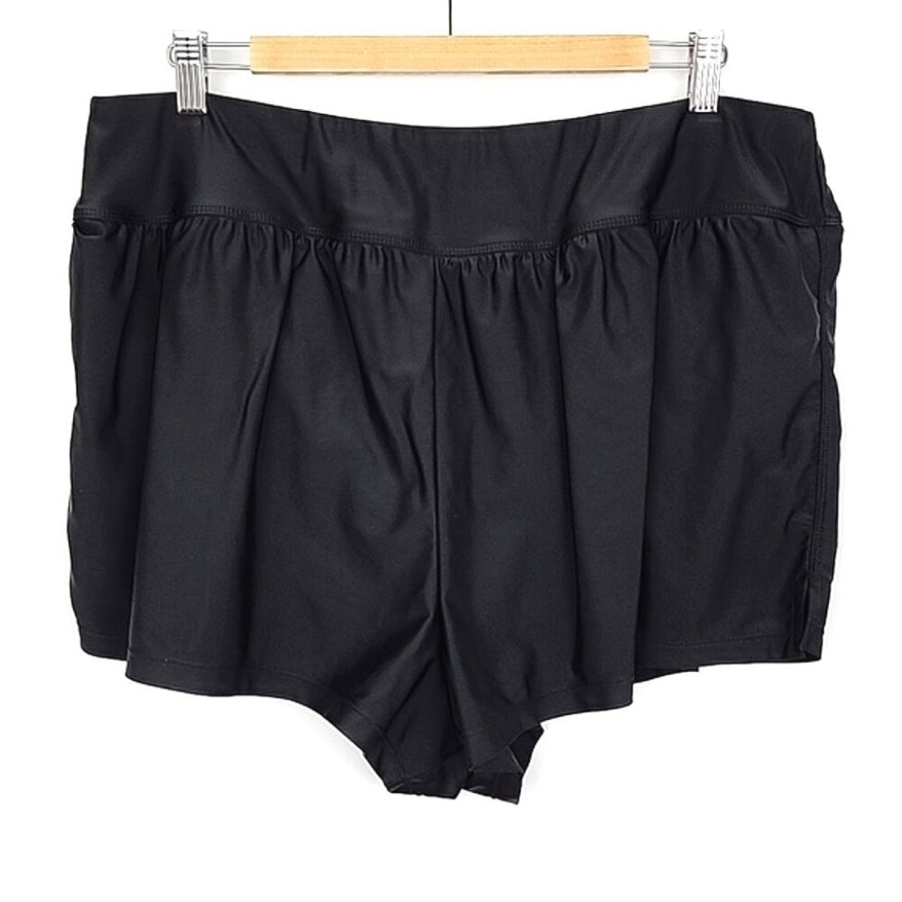Krista Women's Black High Waisted Flowing Layered Swim Shorts Bottom 1X